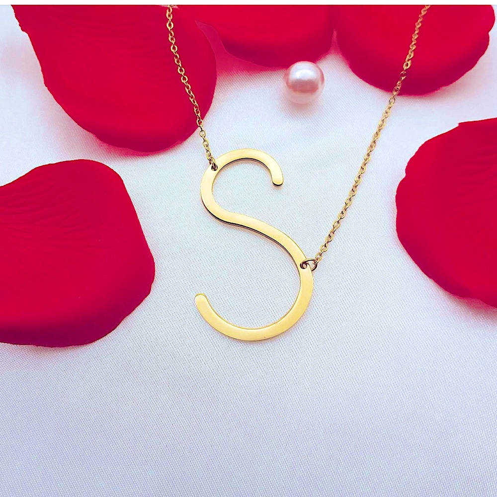 MOMOL.  Initial S Necklace Stainless Steel, 18k Gold plated
